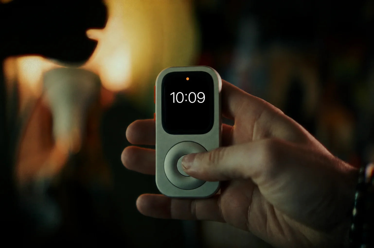 Front view of RePod in use with an Apple Watch interface visible